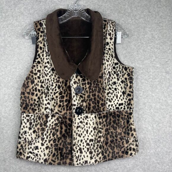 NWT Lisa International REVERSIBLE cheetah leopard & brown‎ vest, S, faux suede - Picture 3 of 16